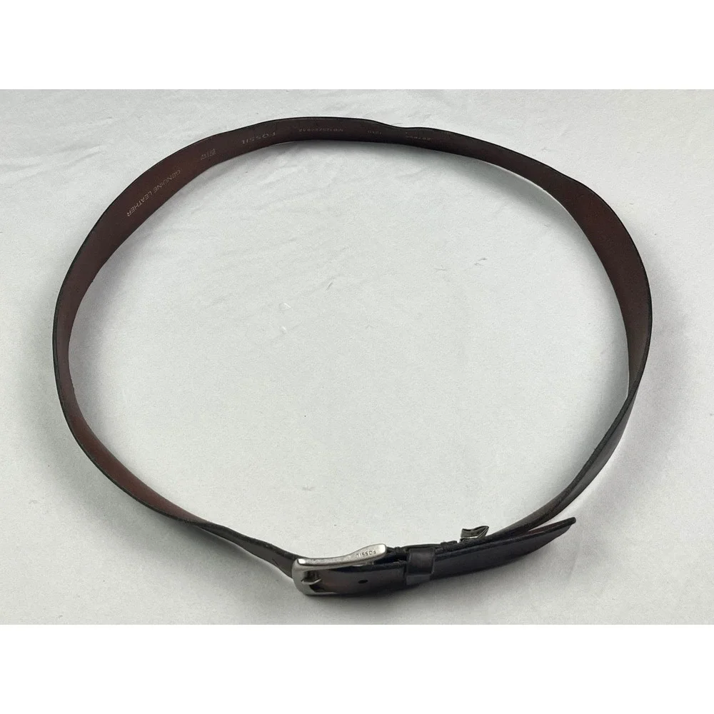 Fossil Mens Dark Brown Genuine Leather Belt Silver Buckle 42 Classy Business